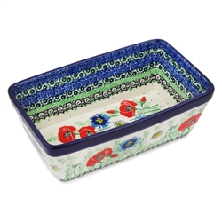 Polish Pottery 8" Loaf Pan. Hand made in Poland. Pattern U4968 designed by Maria Starzyk.