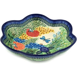 Polish Pottery 10" Fluted Serving Bowl. Hand made in Poland. Pattern U2021 designed by Teresa Liana.
