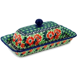 Polish Pottery 9" Butter Dish. Hand made in Poland. Pattern U985 designed by Honorata Kedzierska.