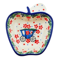 Polish Pottery 4" Apple Shaped Bowl. Hand made in Poland and artist initialed.