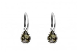 Petite Green Amber Teardrop Earrings, with a sterling silver French hook. Size is approx .6' x .25". Amber is soft, only slightly harder than talc, and should be treated with care.