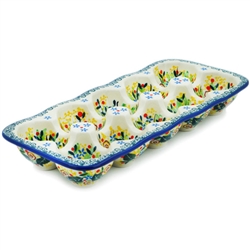 Polish Pottery 11" Rectangular Egg Tray. Hand made in Poland. Pattern U4743 designed by Maria Starzyk.