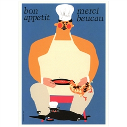 Post Card: Bon Appetit, Polish Poster designed by Jakub Zasada. It has now been turned into a post card size 4.75" x 6.75" - 12cm x 17cm.