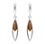 Cognac Amber Artistic Earrings. Size Approx 1.75" x 0.25". Sterling Silver with leverback hooks. Amber is soft, only slightly harder than talc, and should be treated with care.