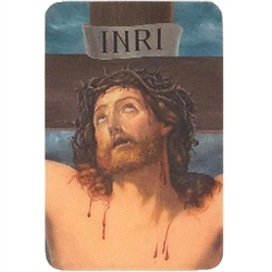 His eyes open and close appear when the card is moved.
The first side has INRI and the second side has the His reflection...see second photo