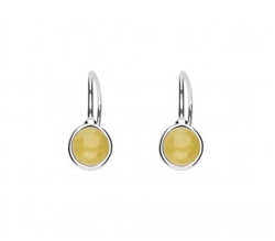 Petite Custard Amber Round Earrings, with a sterling silver French hook. Size is approx 0.6' x .25". Amber is soft, only slightly harder than talc, and should be treated with care.