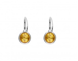 Petite Citrine Amber Round Earrings, with a sterling silver French hook. Size is approx 0.6' x .25". Amber is soft, only slightly harder than talc, and should be treated with care.
