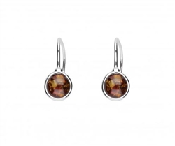 Petite Cognac Amber Round Earrings, with a sterling silver French hook. Size is approx 0.6' x .25". Amber is soft, only slightly harder than talc, and should be treated with care.
