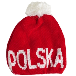 Display your Polish heritage!  Grey stretch ribbed-knit winter cap with the word Poland next to the Polish flag. Easy care acrylic fabric.  Once size fits most. Made In Poland.