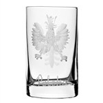 Attractive barrel shaped shot glass with a hand engraved Polish eagle above the word "Polska". Size is approx 2.75" tall x 1.5" wide. 50ml capacity/1.69oz