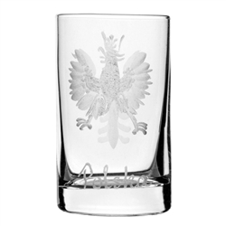 Attractive barrel shaped shot glass with a hand engraved Polish eagle above the word "Polska". Size is approx 2.75" tall x 1.5" wide. 50ml capacity/1.69oz