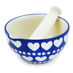 Polish Pottery Stoneware Mortar and Pestle 3 in. 'Love Is All Around'
