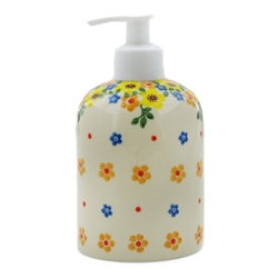 Polish Pottery 5.5" Soap/Lotion Dispenser. Hand made in Poland and artist initialed.