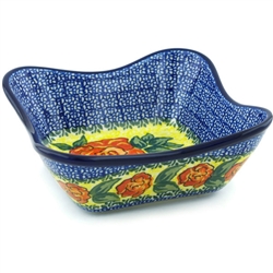 Polish Pottery 7" Fluted Square Bowl. Hand made in Poland. Pattern U1480 designed by Agnieszka Damian.