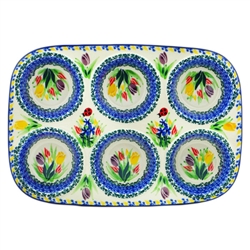 Polish Pottery 11.5" Muffin Pan. Hand made in Poland. Pattern U3787 designed by Krystyna Dacyszyn.