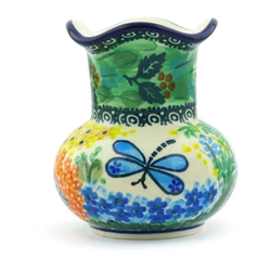 Polish Pottery 4" Fluted Vase. Hand made in Poland. Pattern U2021 designed by Teresa Liana.