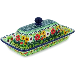 Polish Pottery 9" Butter Dish. Hand made in Poland. Pattern U5015 designed by Teresa Liana.