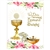 Polish First Communion Card - This card is beautifully embellished with shimmering detail around the chaliceand on the flowers