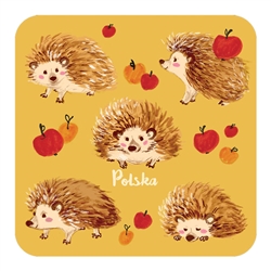 This cork backed coaster features the Polish Jezyki (Hedgehogs). Coated with plastic for long wear and easy cleanup.