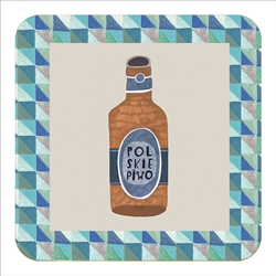 This cork backed coaster features the Polish Piwo (Beer). Coated with plastic for long wear and easy cleanup.