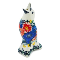 Polish Pottery 4" Pie Bird. Hand made in Poland. Pattern U4579 designed by Maria Starzyk.