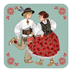 This cork backed coaster features the Polish Dancers from Zakopane, Poland. Coated with plastic for long wear and easy cleanup.
Coaster Size - 3.75" x 3.75" - 9cm x 9cm Cork backed and plasticized top.
â€‹Made in Poland