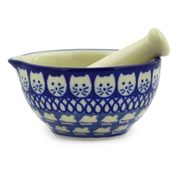 Polish Pottery 3" Mortar and Pestle. Hand made in Poland. Pattern U9967 designed by Maryla Iwicka.