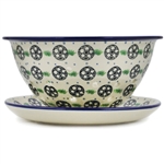 Polish Pottery Stoneware Colander with Plate 8 in.