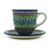 Polish Pottery 10 oz Cup with Saucer. Hand made in Poland. Pattern U151 designed by Maryla Iwicka.