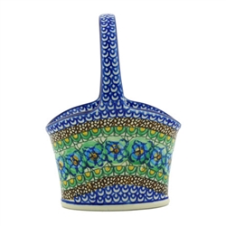 Polish Pottery 5" Basket with Handle. Hand made in Poland. Pattern U151 designed by Maryla Iwicka.