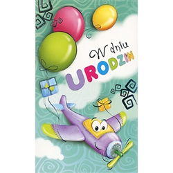 Fun Pop up with baloons and a soaring plane!! This card is only in Polish language