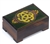 This box is decorated with a Celtic knotwork motif and accented with metal inlay. Box locks with an included key.  Size is approx 6" x 4" x 2.75".