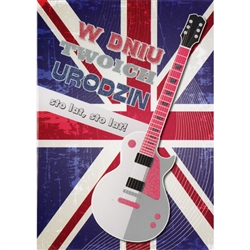 High quality, thick stock was used to make this card. Text on the front and some guitar detail are dusted with glitter.