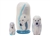 This inexpensive 3pc. nesting doll features a polar bear family with a little cub. This polar bear family is ready for a swim. The icy whites and blues will make you feel as if you are near the cool Arctic Ocean. Hand made in Russia. Absolutely charming a