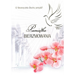 Polish Confirmation Card - Bierzmowania - This card is beautifully embellished with shimmering gold hot stamped silver in the lettering and dove.