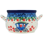 Polish Pottery Stoneware Bouillon Cup 4 in. 'Blue Princess Carriage'