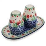 Polish Pottery Stoneware Salt and Pepper 3 Piece Set 7 in.