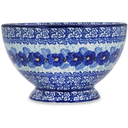 Polish Pottery 6" Footed Cereal Bowl. Hand made in Poland. Pattern U3639 designed by Maria Starzyk.