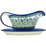 Polish Pottery Stoneware Gravy Boat Two Piece Set 20 oz.