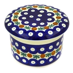 Polish Pottery 4.5" European Butter Crock. Hand made in Poland and artist initialed.