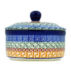 Polish Pottery 5" Round Butter Dish. Hand made in Poland and artist initialed.