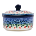 Polish Pottery 5" Round Butter Dish. Hand made in Poland and artist initialed.