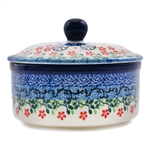 Polish Pottery Stoneware Round Butter Dish 5 in. 'Blue Princess Carriage'