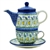 Polish Pottery 16 oz. Personal Teapot Set. Hand made in Poland and artist initialed.