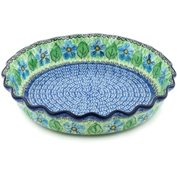 Polish Pottery 10" Fluted Pie Dish. Hand made in Poland. Pattern U1237 designed by Kinga Nizialek.