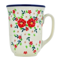 Polish Pottery 16 oz. Bistro Mug. Hand made in Poland. Pattern U4793 designed by Teresa Liana.