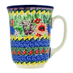 Polish Pottery 16 oz. Bistro Mug. Hand made in Poland. Pattern U4132 designed by Maria Starzyk.