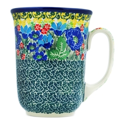 Polish Pottery 16 oz. Bistro Mug. Hand made in Poland. Pattern U4722 designed by Teresa Liana.