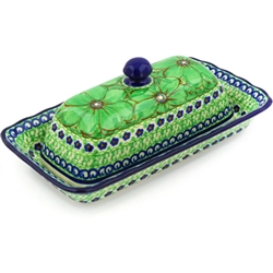 Polish Pottery 9" Butter Dish. Hand made in Poland. Pattern U408D designed by Jacek Chyla.