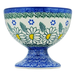 Polish Pottery 4" Pedestal Dessert Bowl. Hand made in Poland and artist initialed.